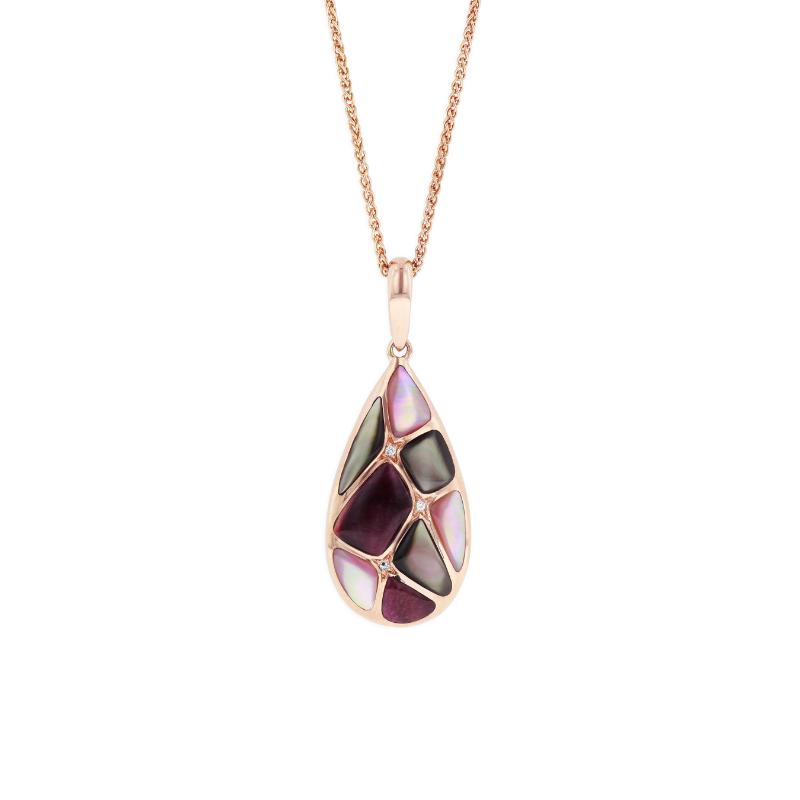 NPCF424MBP-CH Rose Gold Diamond, Pink and Black Mother of Pearl, and Purple Spiny Oyster Necklace