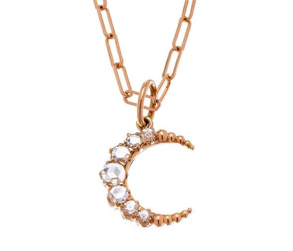 18K ROSE GOLD CRESCENT WHITE DIAMOND PENDANT