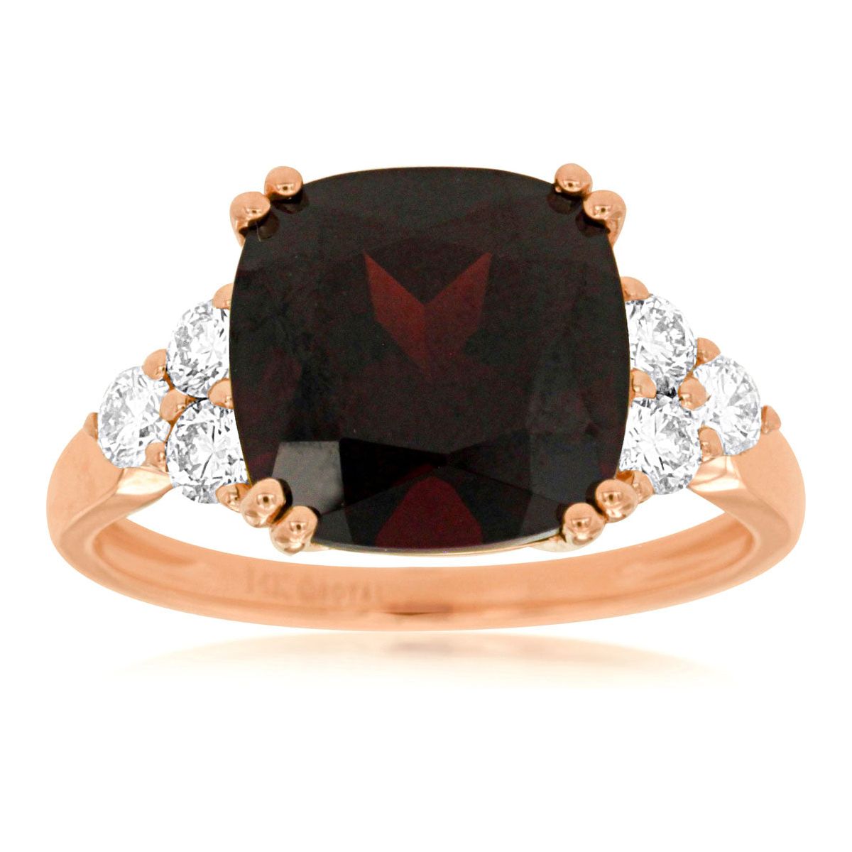 14k Rose Gold Cushion Cut Garnet and Diamond Ring