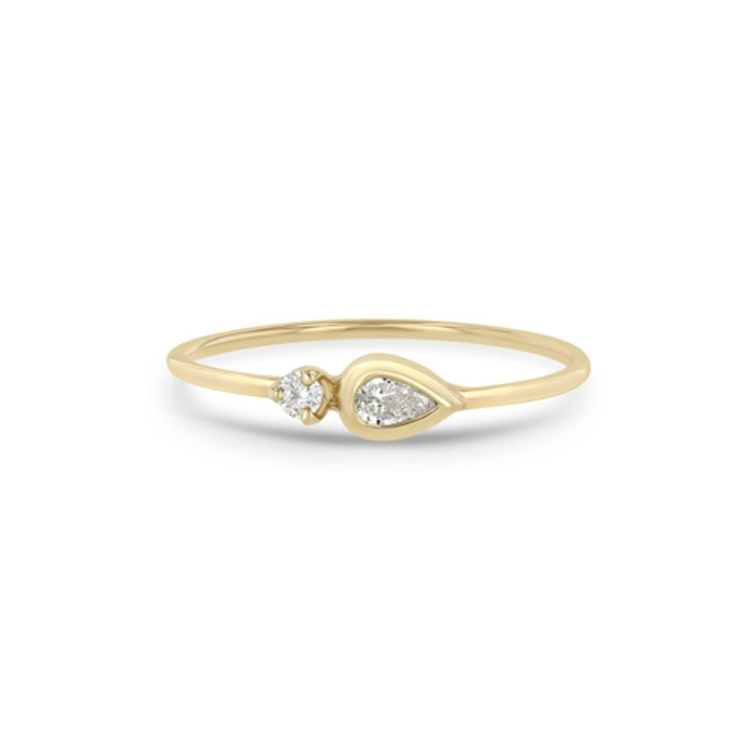 14K PEAR AND DIAMOND STACKING RING