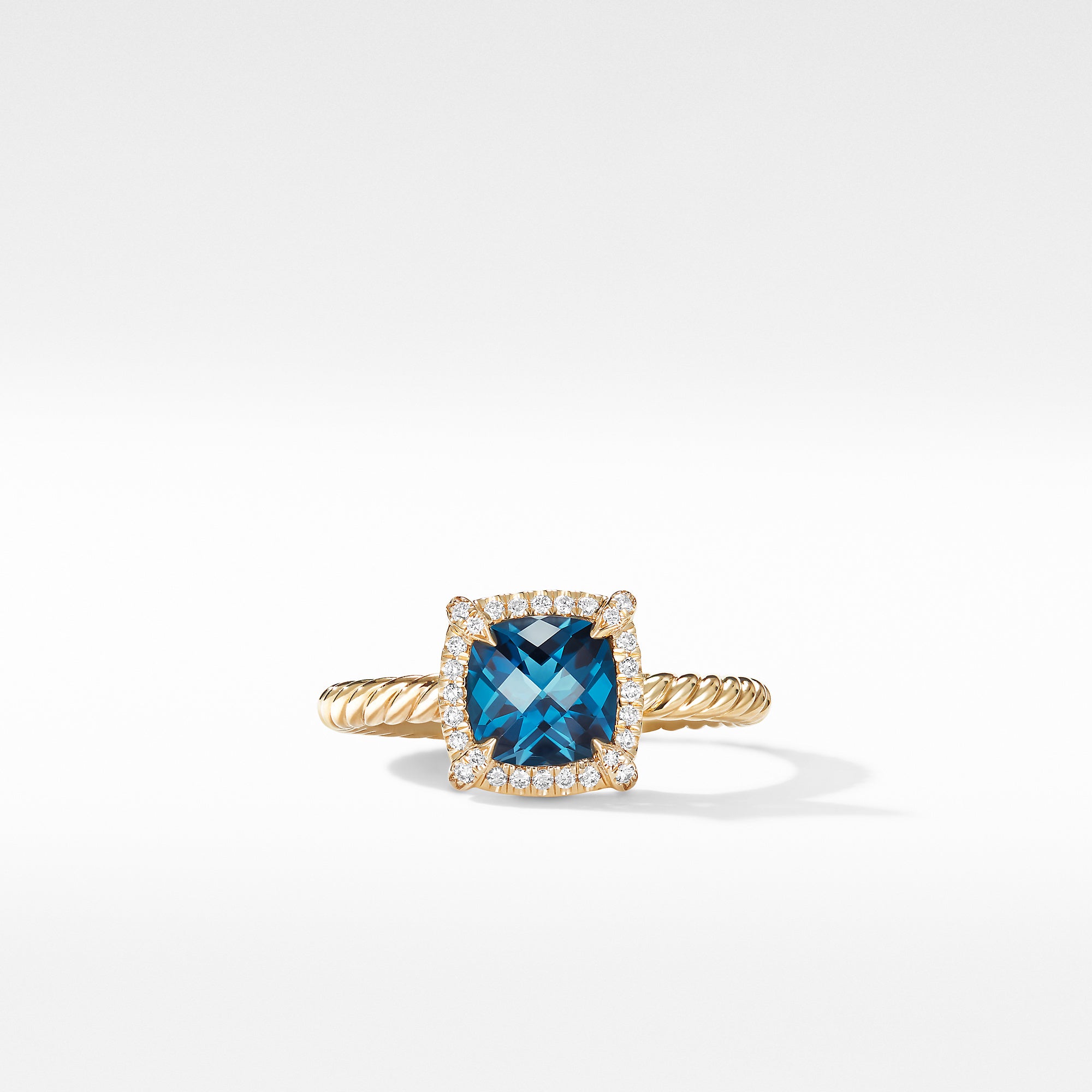 David Yurman Petite Chatelaine Pave Bezel Ring in 18k Yellow Gold with Hampton Blue Topaz- R14202D88AIBDI7