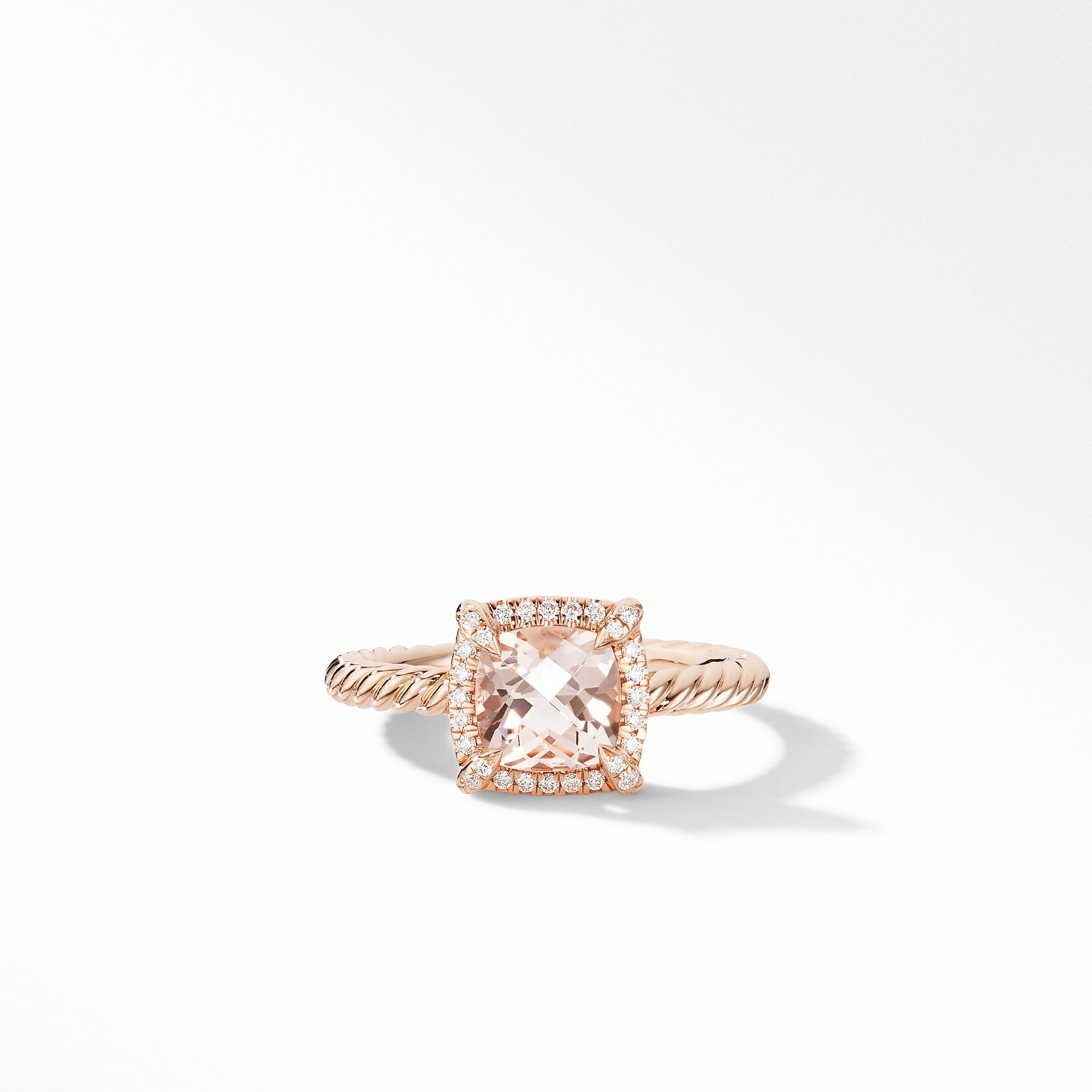 David Yurman Petite Chatelaine Pave Bezel Ring in 18k Rose Gold with Morganite- R14202D8RAMODI6