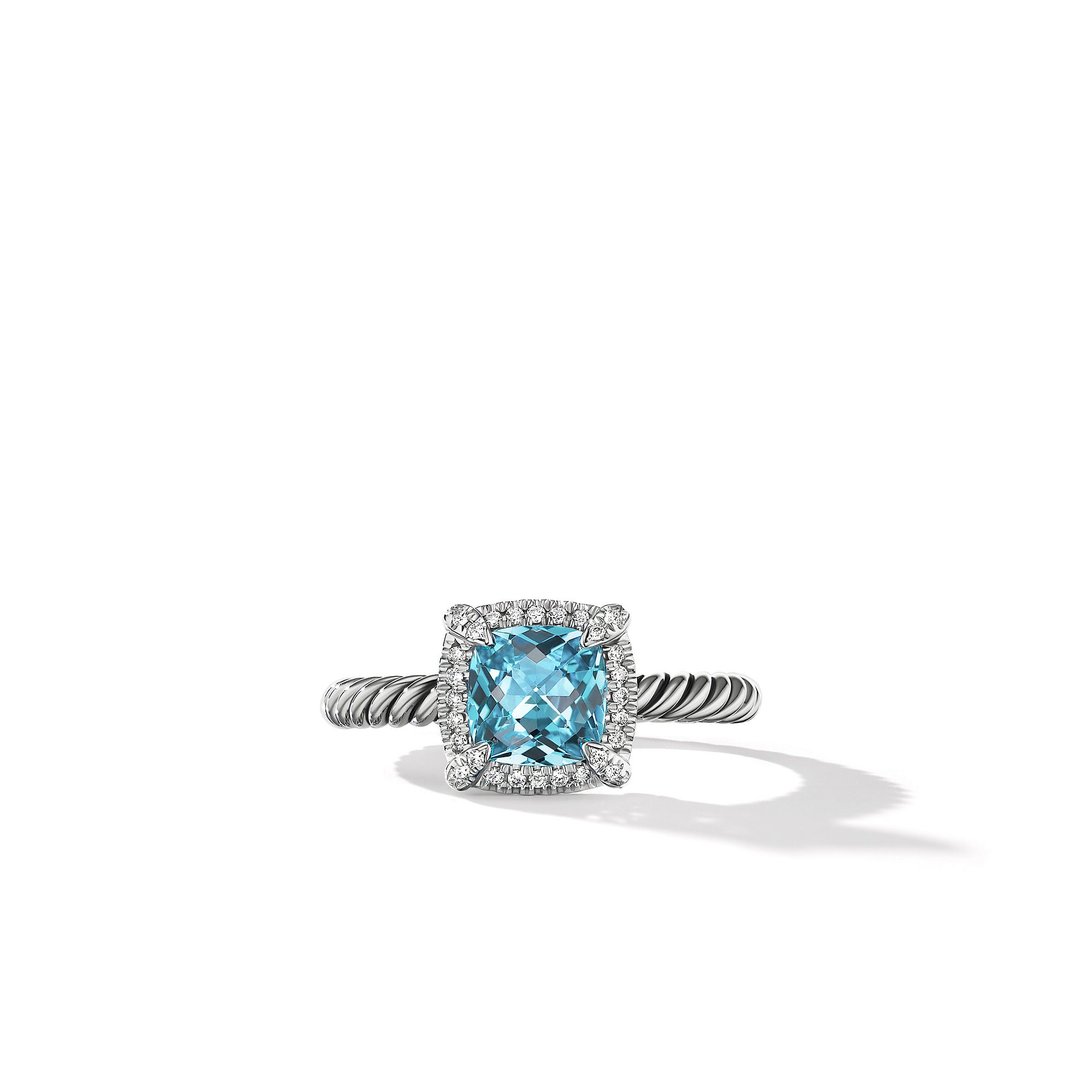 David Yurman Petite Chatelaine Pave Bezel Ring with Blue Topaz and Diamonds- R14202DSSABTDI65