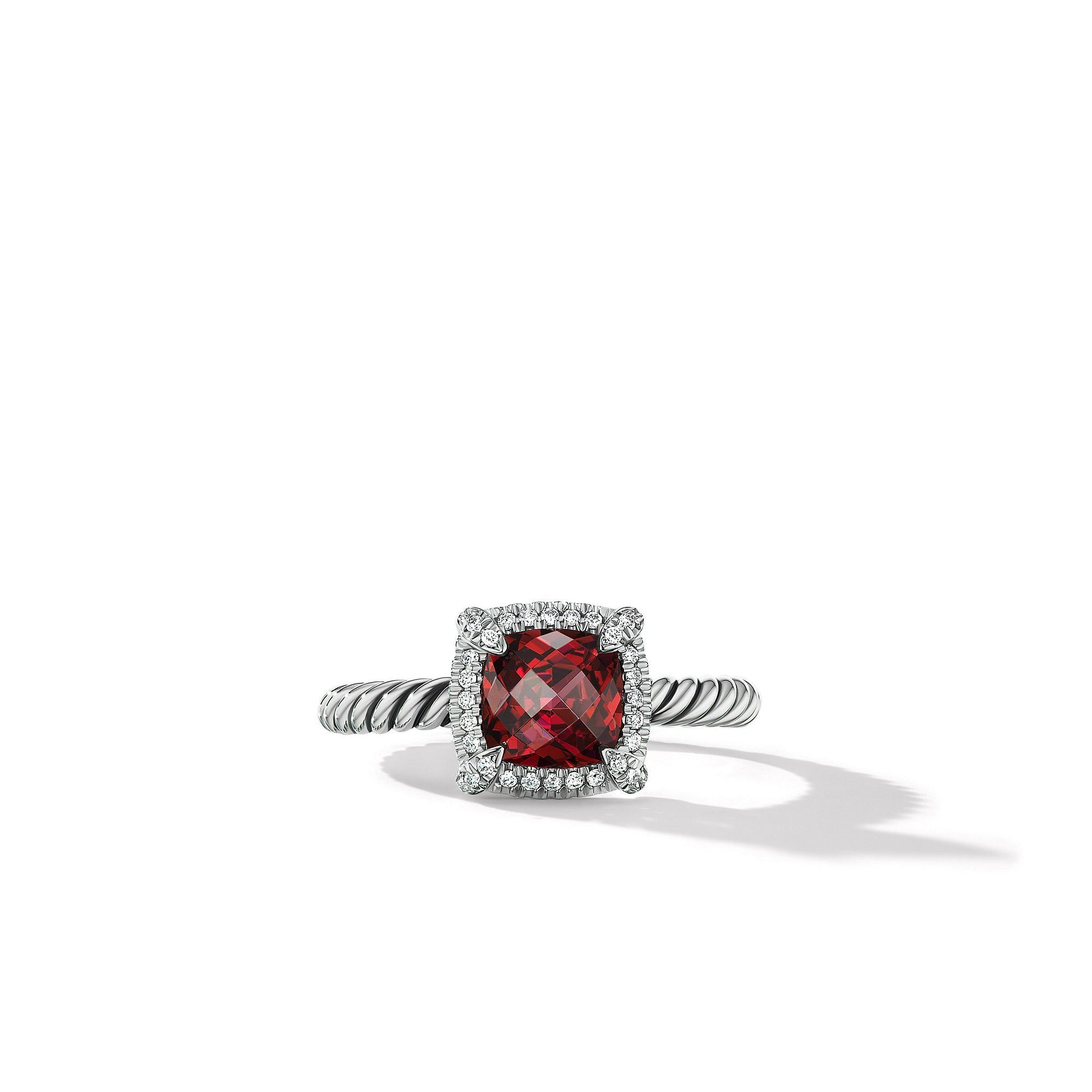 David Yurman Petite Chatelaine Pave Bezel Ring with Rhodolite Garnet and Diamonds- R14202DSSARGDI65