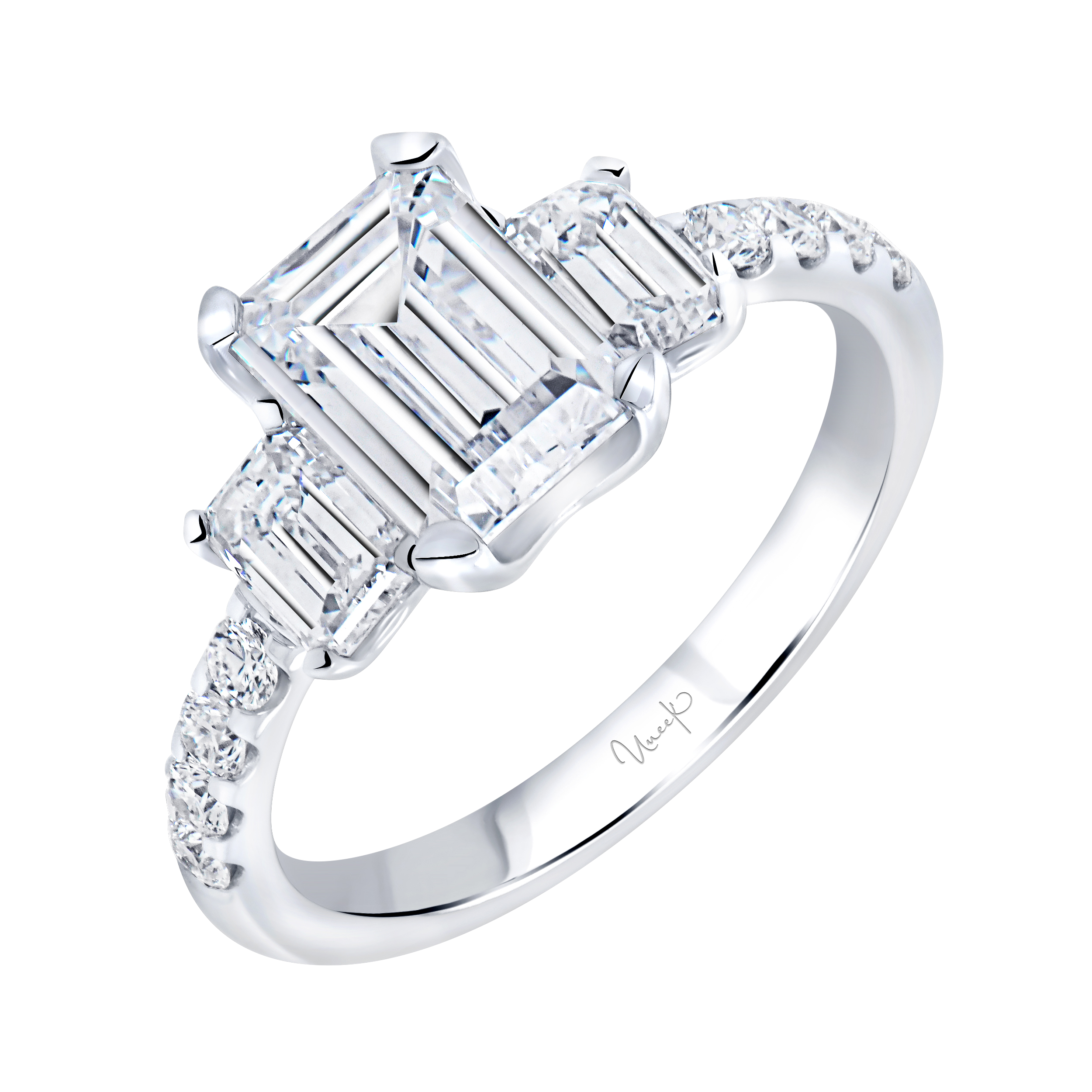 1.06ctw Emerald Cut Three Stone Engagement Ring