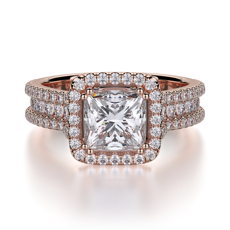 R466-1 Princess Rose Gold Princess Cut Engagement Ring 0.75