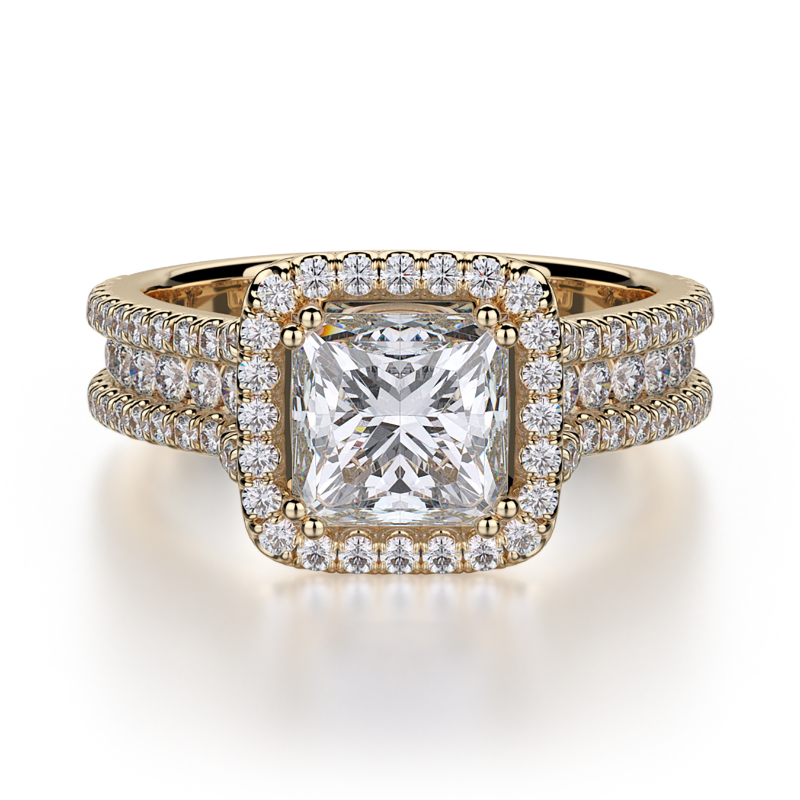 R466-1 Princess Yellow Gold Princess Cut Engagement Ring 0.75