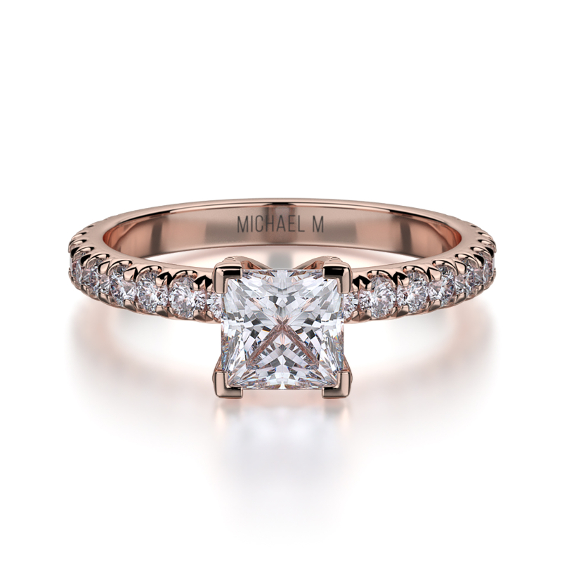 R493-0.75 Europa Rose Gold Princess Cut Engagement Ring 0.55