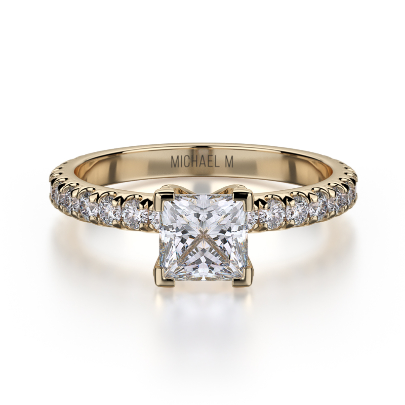 R493-0.75 Europa Yellow Gold Princess Cut Engagement Ring 0.55