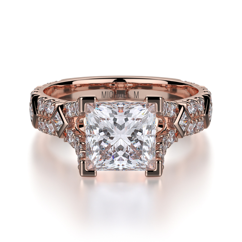 R511-1 Europa Rose Gold Princess Cut Engagement Ring 0.75