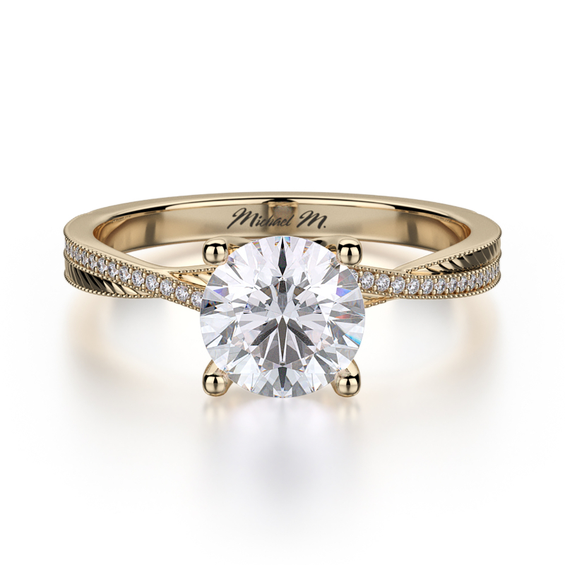 R575-0.75 M Yellow Gold Round Engagement Ring 0.55