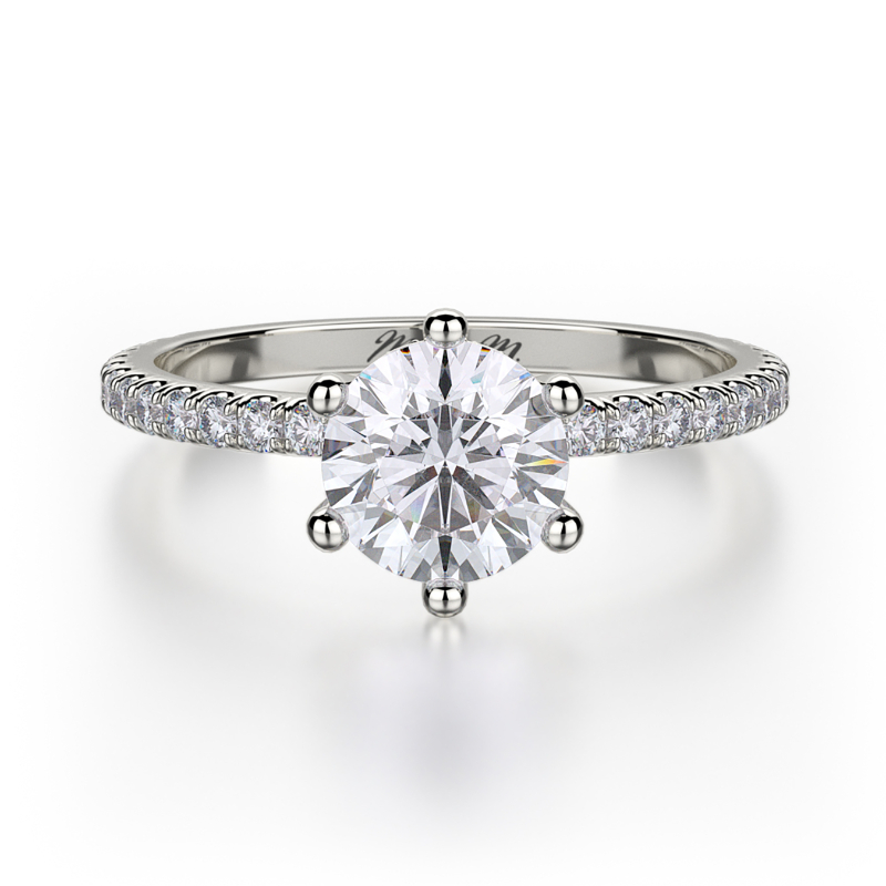 R713-1 Crown Platinum Round Engagement Ring 0.75