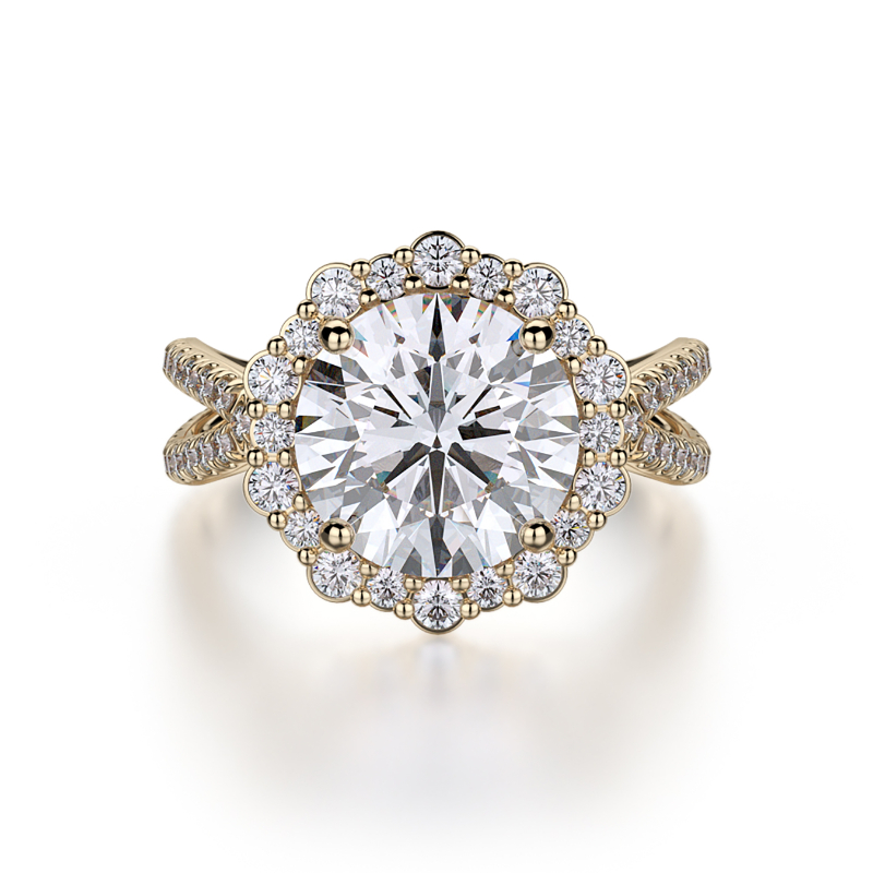 R740-2 DEFINED Yellow Gold Round Engagement Ring 1.75