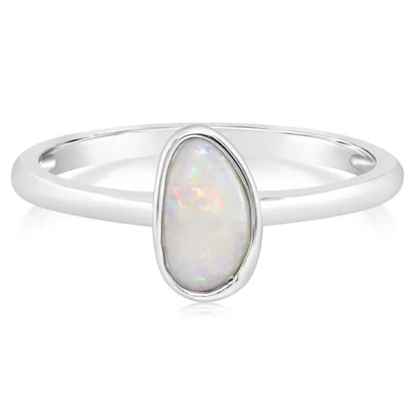 White Gold Natural Light Opal Ring