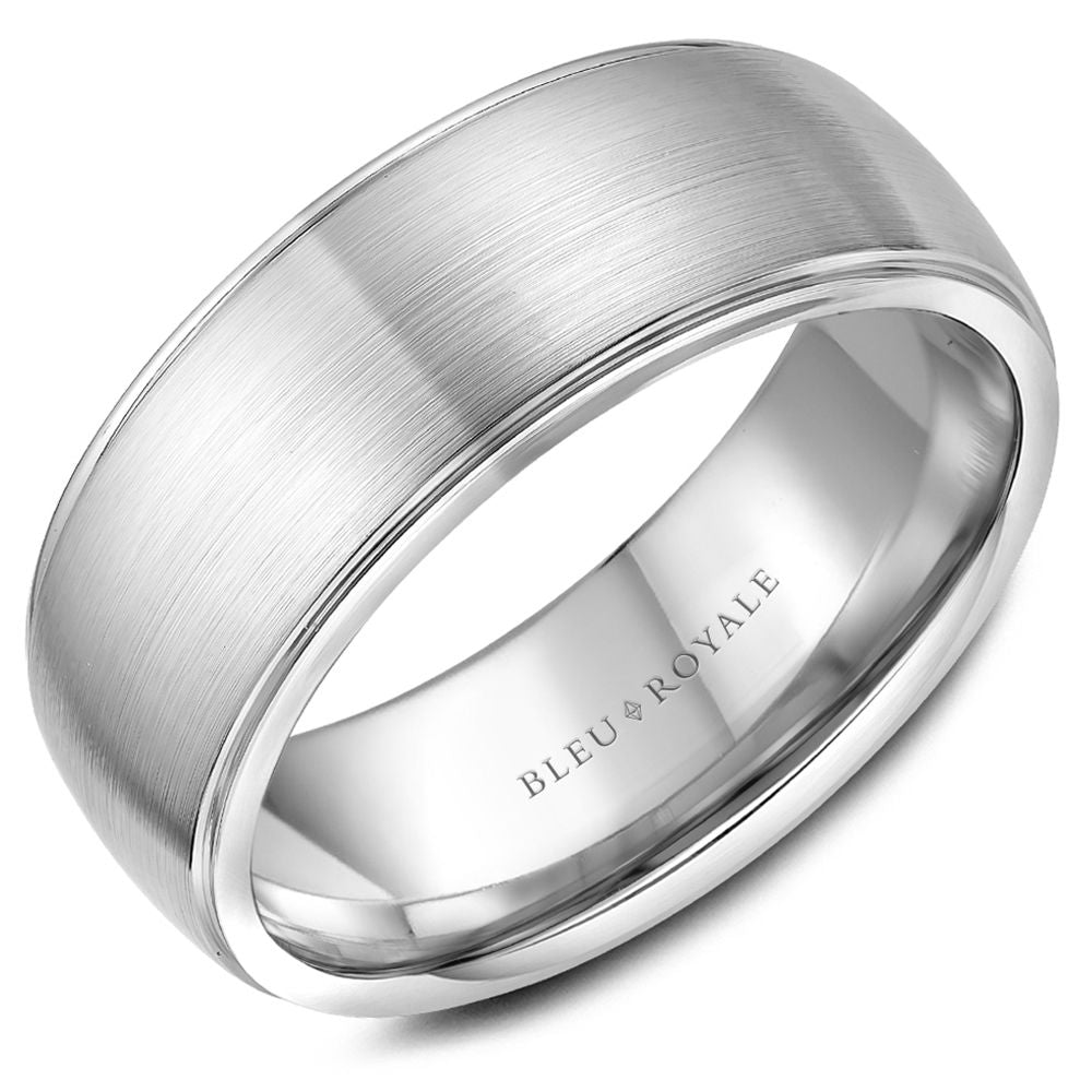 14K White Gold Brushed Center With Line Detailing and Polished Edges