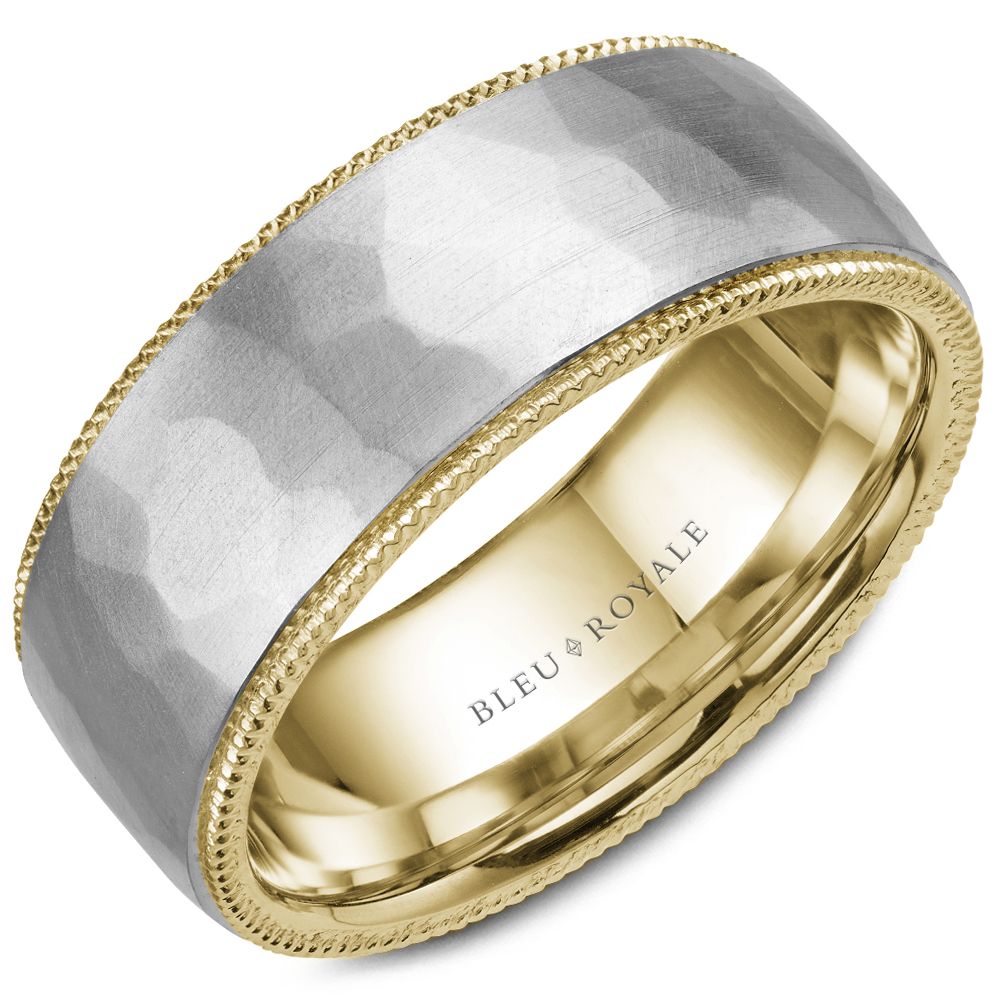 14K Yellow Gold Band With Hammered White Gold Center