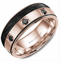 14K Rose Gold Black Diamond and Black Carbon Wedding Band