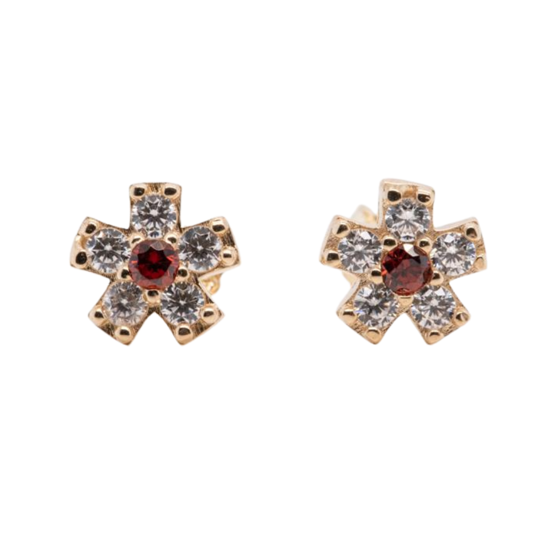 Red CZ 14KT gold pushback earrings