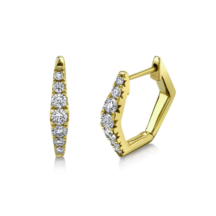 14K Yellow Gold Geometric Graduated Diamond Huggie Earrings - SC22007951