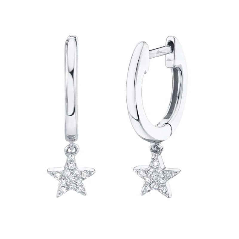 SC22004868V2 0.04 CT Diamond White Gold Star Huggie Earrings