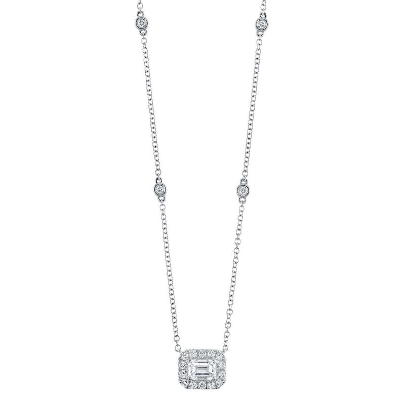 SC22009021 White Gold Emerald Cut .40CT Diamond Necklace