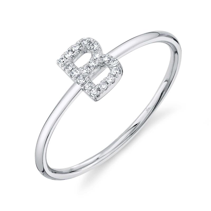 SC55005347-B Shy Creation White Gold Diamond Initial Ring - Letter B