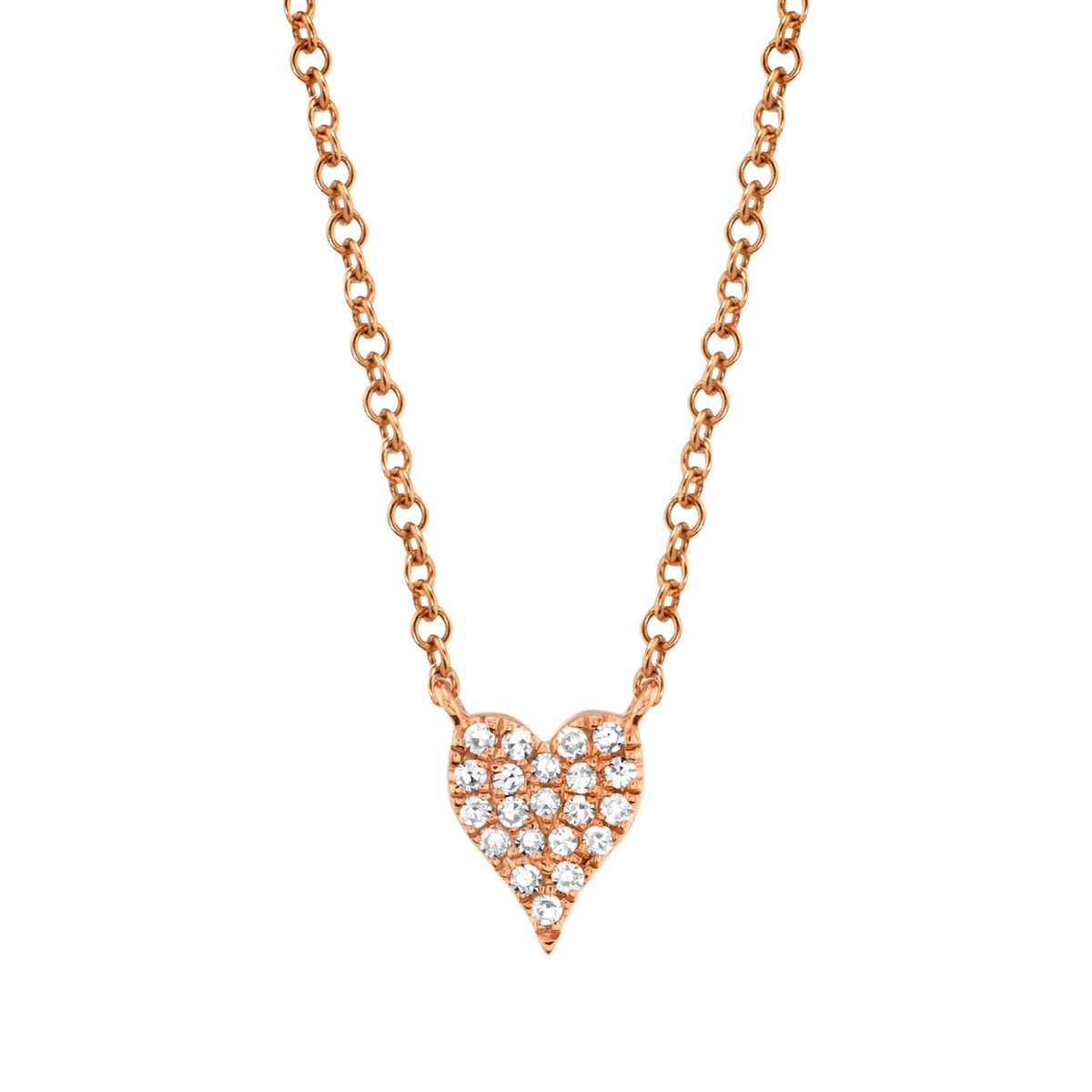 14K ROSE GOLD DIAMOND PAVE HEART NECKLACE