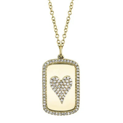 14K DIAMOND HEART DOG TAG NECKLACE