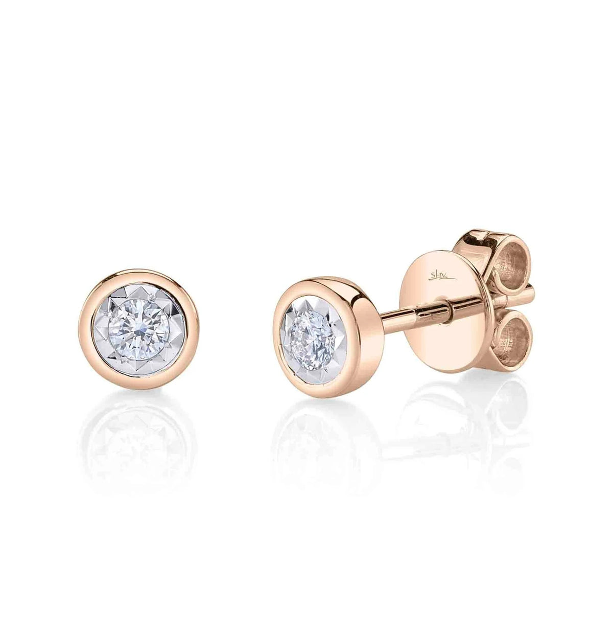 14K ROSE GOLD BEZEL-SET DIAMOND STUDS