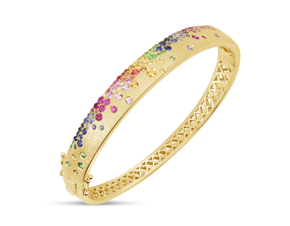 Moyer Collection 14k Yellow Gold 2.55ctw Rainbow Sapphire & Tsavorite Bangle Bracelet- AG70116ZF
