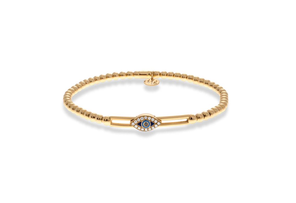0.09ctw, Evil Eye Tresore Stretch Bracelet in Yellow Gold