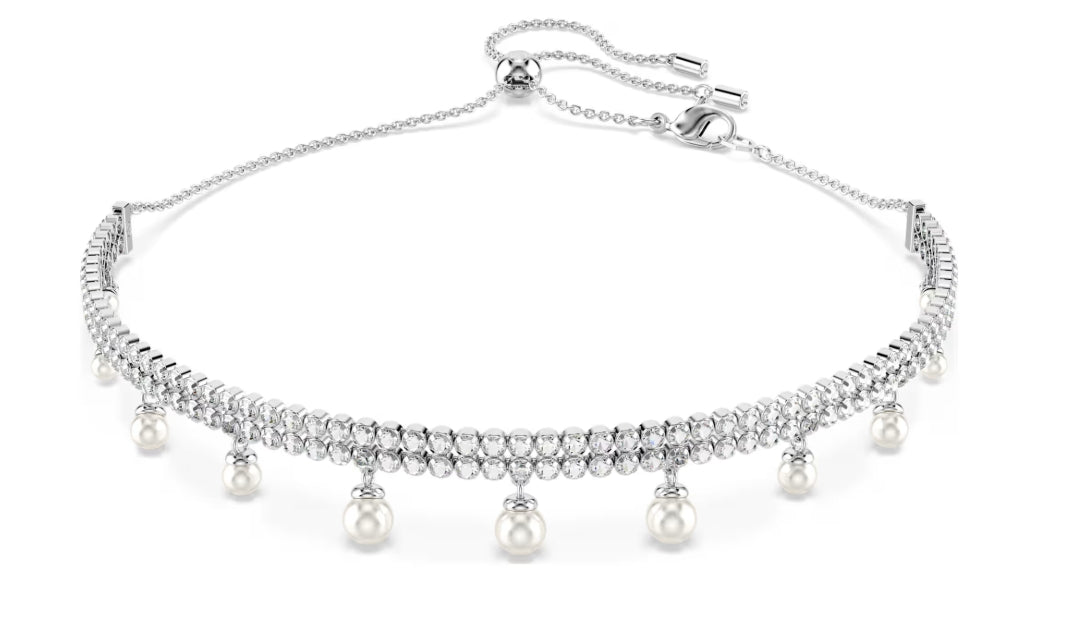 Ariana Grande x Swarovski choker Crystal pearl, Round cut, White, Rhodium plated