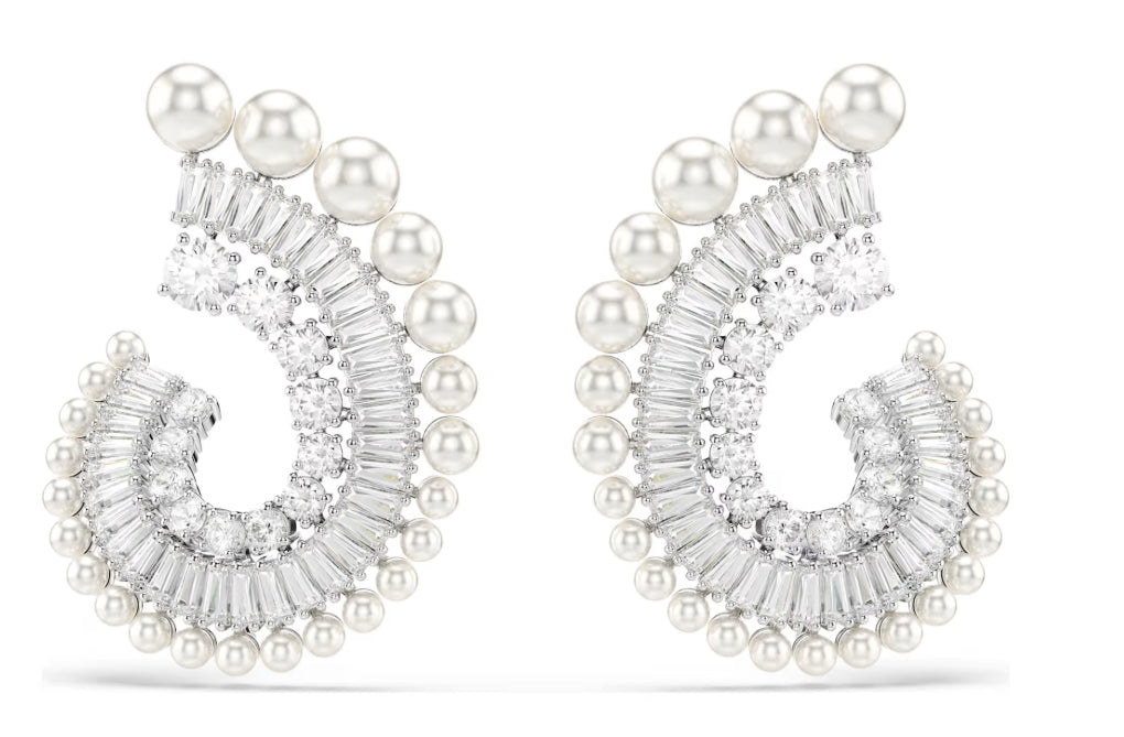 Ariana Grande x Swarovski drop earrings Crystal Pearl, Mixed cuts, White, Rhodium plated