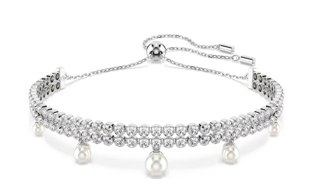 Ariana Grande x Swarovski bracelet Crystal pearl, Round cut, White, Rhodium plated