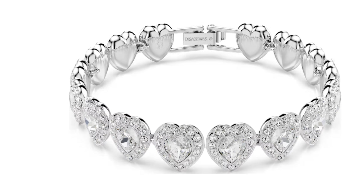 Ariana Grande x Swarovski Tennis bracelet Mixed cuts, Heart, White, Rhodium plated