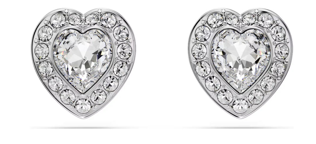 Ariana Grande x Swarovski stud earrings Mixed cuts, Heart, White, Rhodium plated