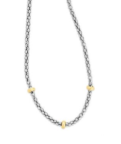 Sterling & 18K Popcorn Bead Station Necklace