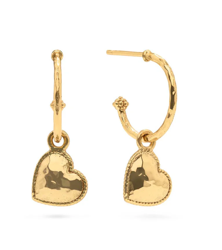 Love Hoop Earrings with Heart Charm - Gold