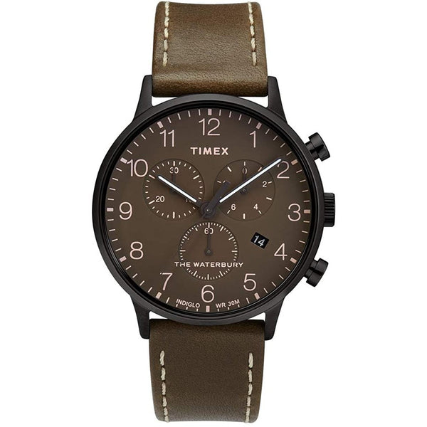 Timex Men's TW2T27900VQ Waterbury Chronograph Brown Leather Watch