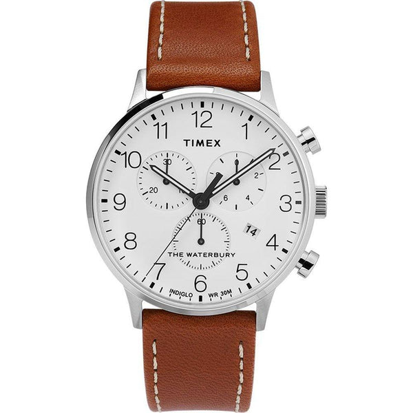 Timex Men's TW2T28000VQ Waterbury Chronograph Brown Leather Watch
