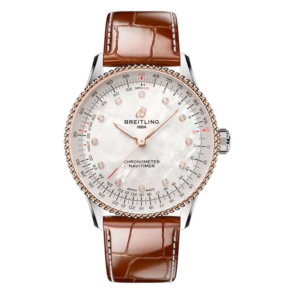 Breitling U17327211A1P1 Navitimer Automatic 36 Stainless Steel – Red Gold Alligator Mother-of-Pearl Dial Watch