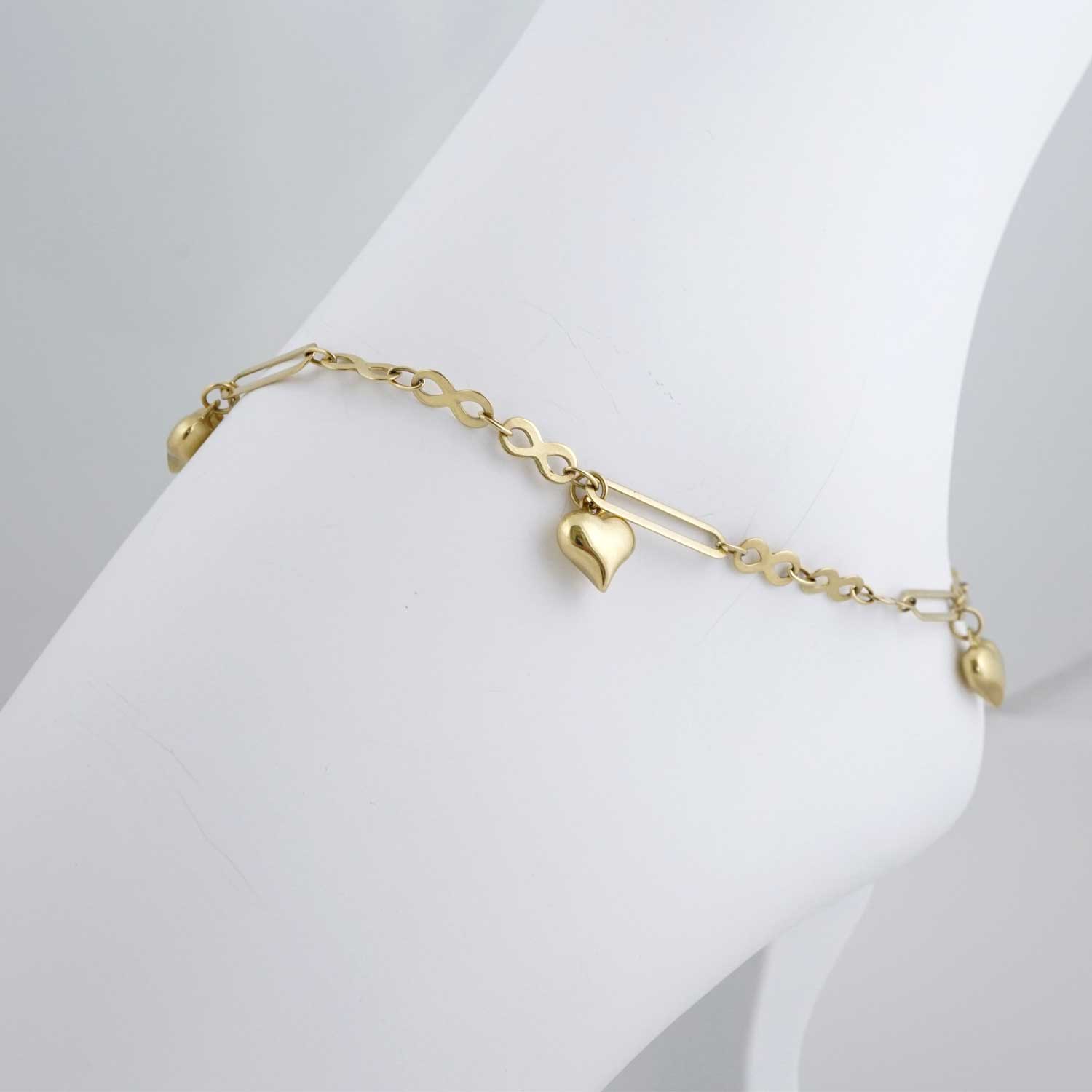 14k Yellow Gold Linked Hearts Anklet