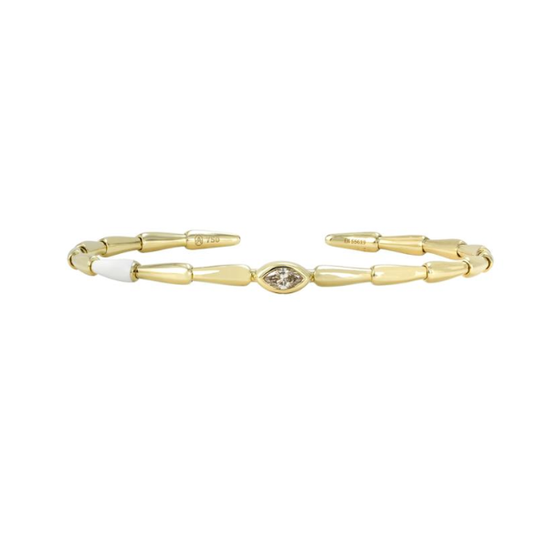 Etho Maria 18K Yellow Gold Marquise Bezel Set Diamond Cuff Bracelet with White Ceramic - HB1067LH55844