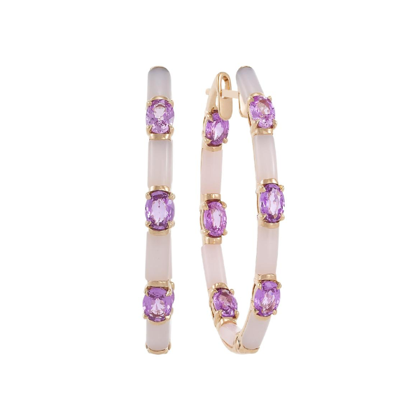 Etho Maria 18K Rose Gold Pink Sapphire Oval Hoop Earrings - HE2946