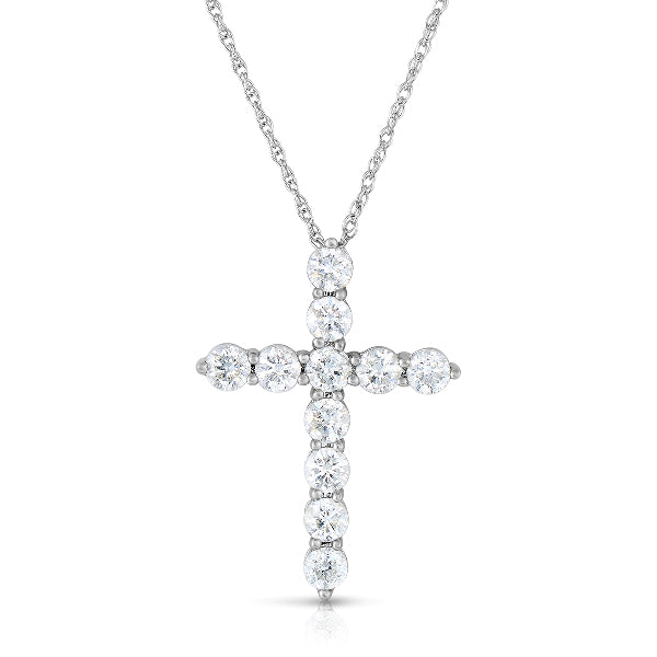 11 Stone Diamond Cross Pendant White Gold