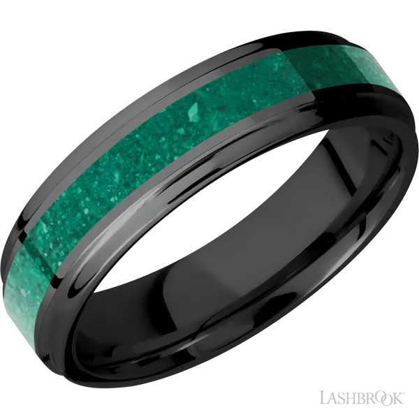 Zirconium with Polish Finish and Malachite Inlay