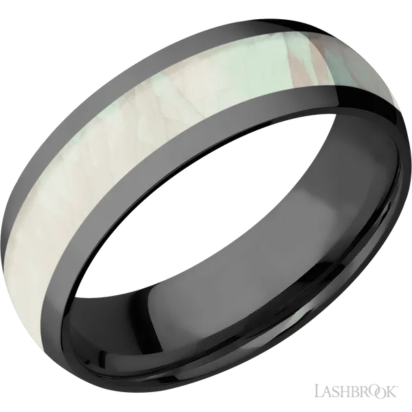 Zirconium with Polish Finish and Freshwater Mother of Pearl Inlay