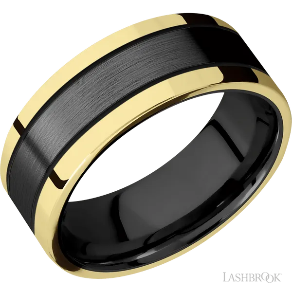 Zirconium with Satin Finish and 14K Yellow Gold Inlay