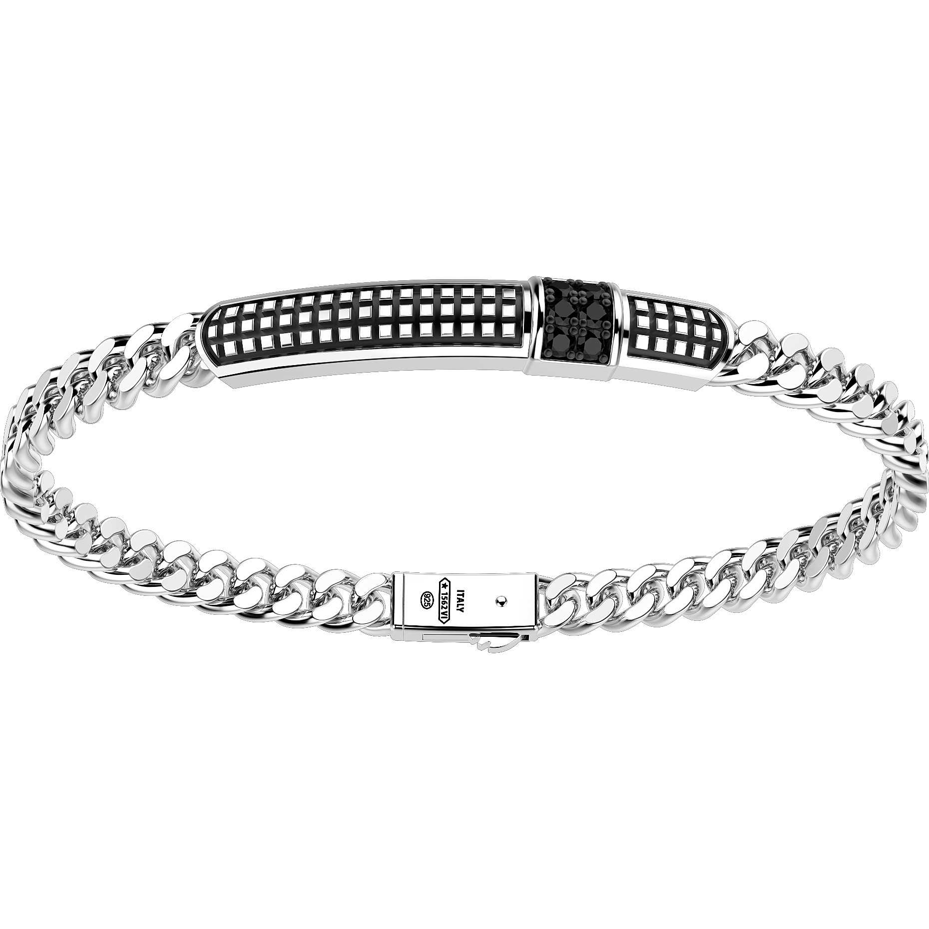 Square Patterned Tag Silver Chain Bracelet