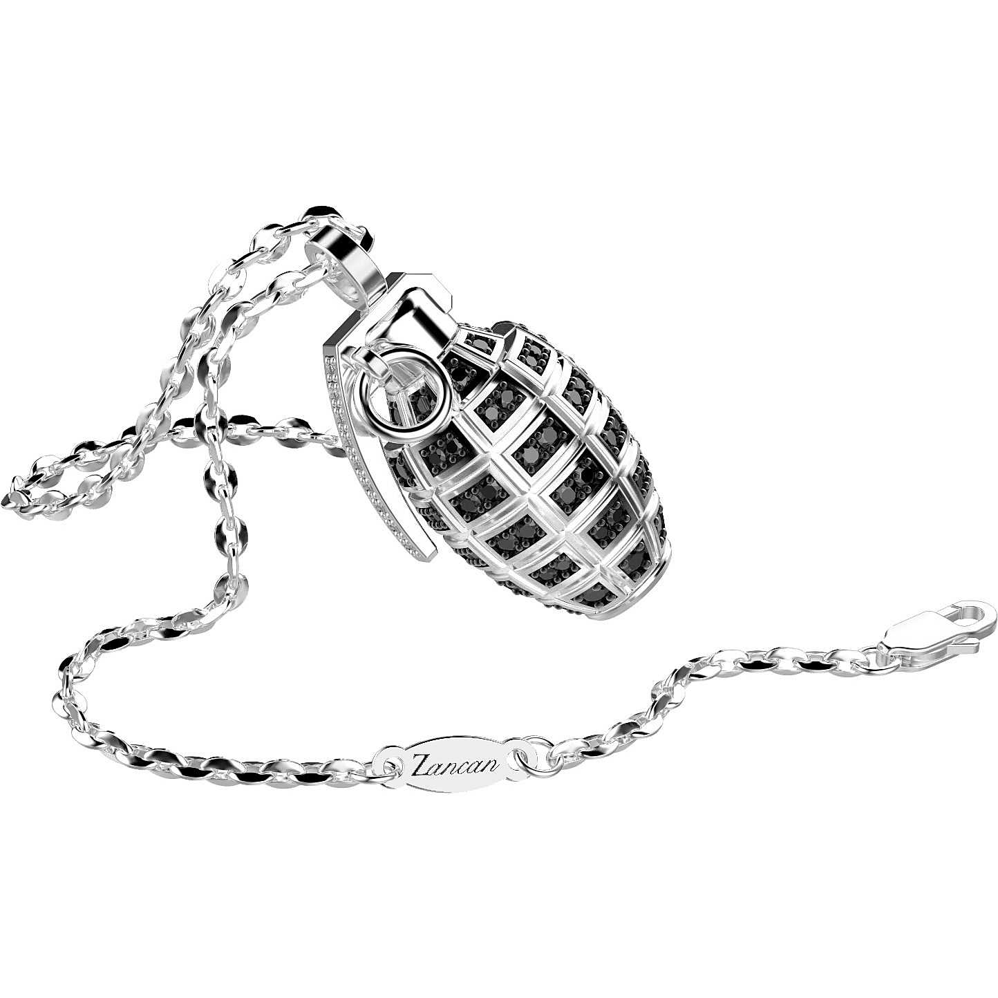 Grenade Charm with Black Spinels Necklace